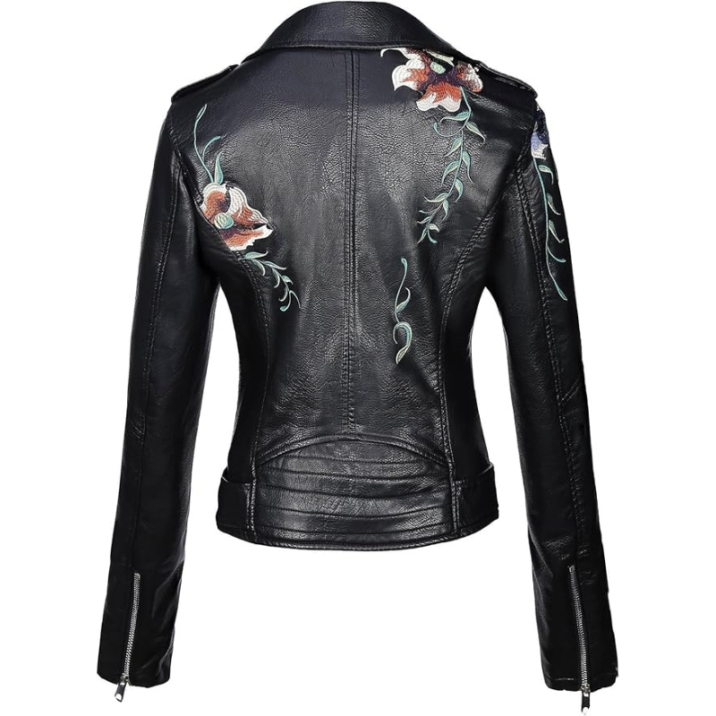 Women’s Floral Studded Faux Leather Jacket