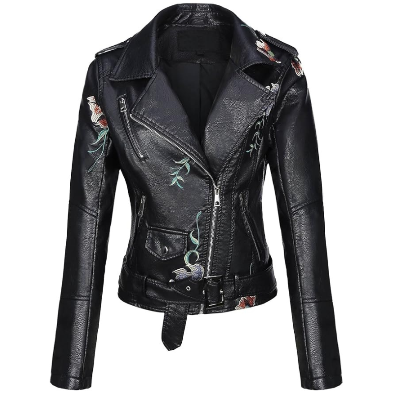 Women’s Floral Studded Faux Leather Jacket