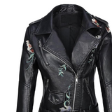 Women’s Floral Studded Faux Leather Jacket