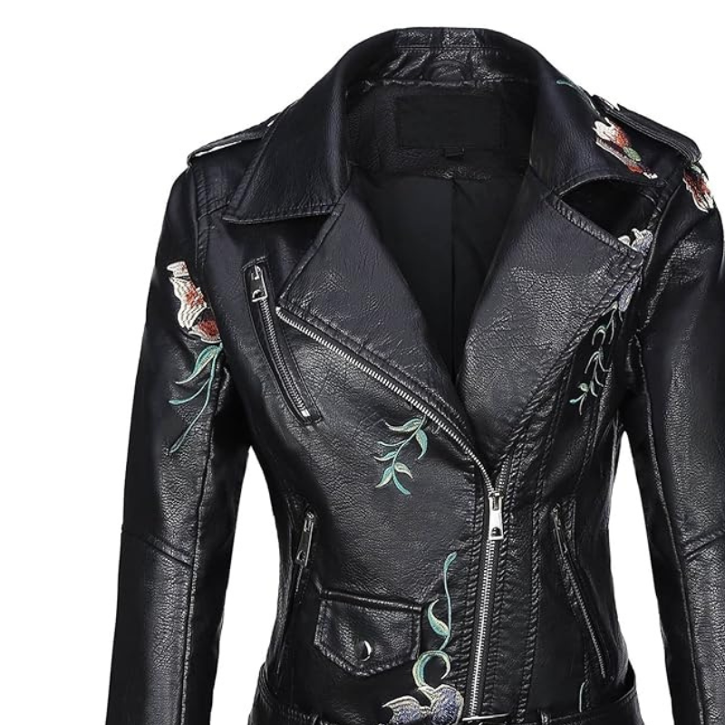 Women’s Floral Studded Faux Leather Jacket