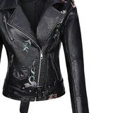 Women’s Floral Studded Faux Leather Jacket