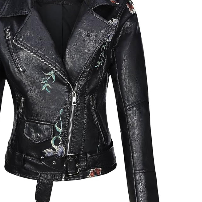 Women’s Floral Studded Faux Leather Jacket