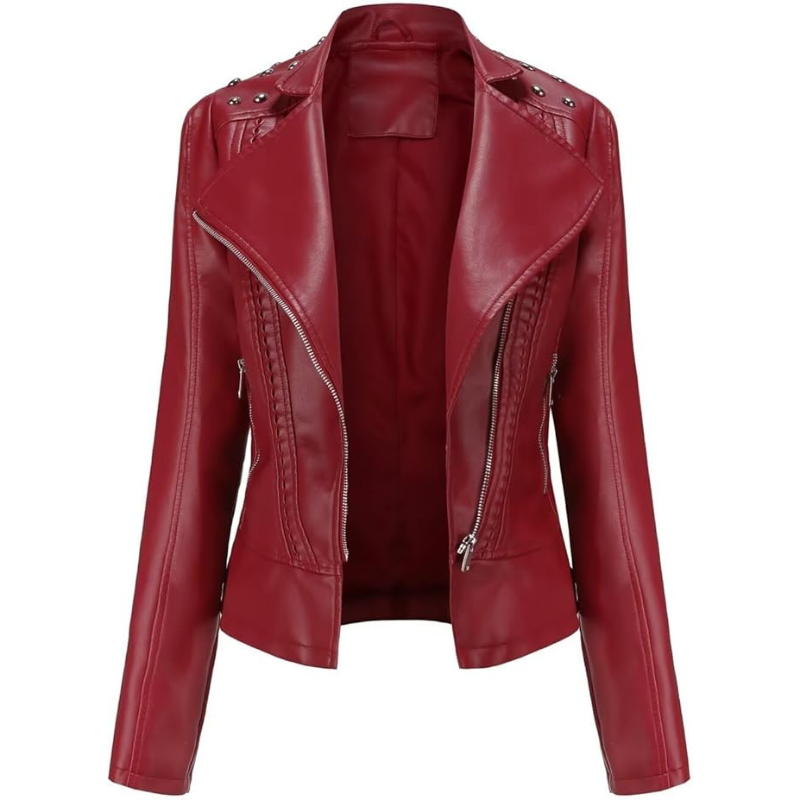 Women’s Edgy Studded Biker Jacket Faux Leather