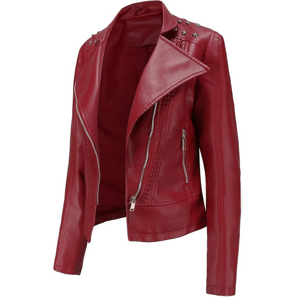 Women’s Edgy Studded Biker Jacket Faux Leather
