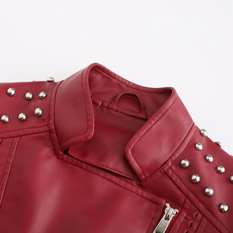 Women’s Edgy Studded Biker Jacket Faux Leather