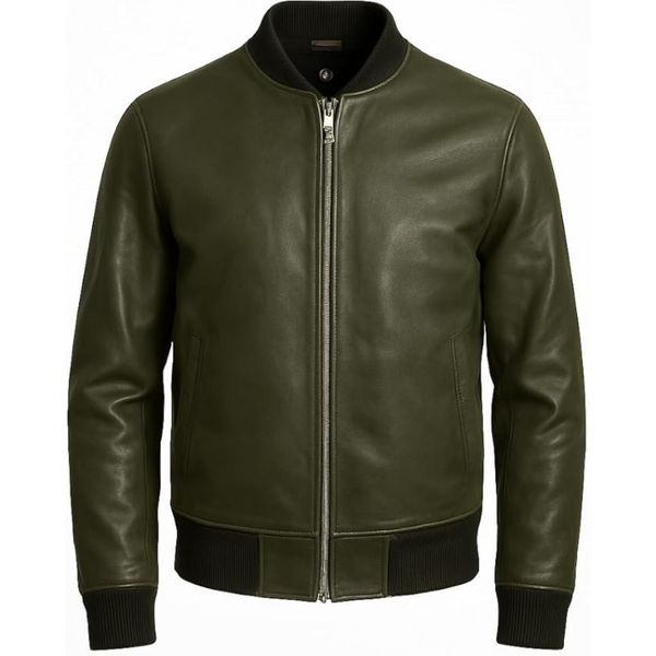 Men’s Lambskin Leather Bomber Jacket – Premium Fit